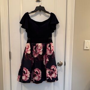 Xscape Navy and Pink Floral Kids Dress